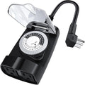 G-ELEK Outdoor Timer Waterproof, 24 Hour Light Timer, Timers for Electrical Outlets, Ideal for Pool Pump, Christmas Lights, Heavy Duty, 2 Grounded Outlets, ETL Listed, Black