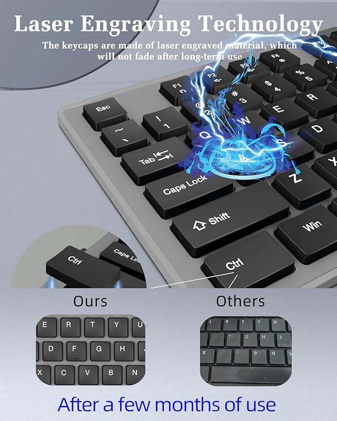 Wired Computers Keyboard with Cover Comfortable Hand Feel,Laser Engraved Characters,12 Multimedia Keys USB Interface Suitable for Laptop PC,Full Size 104 Keyboards, Plug and Play, Office