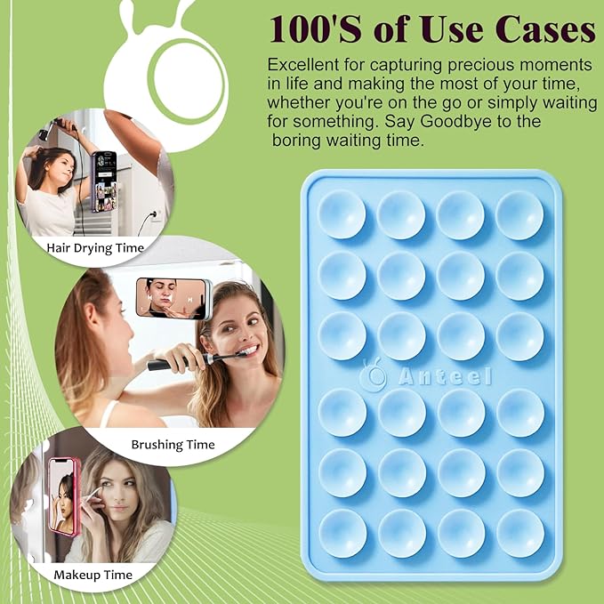 Anteel MAX Silicone Suction Phone Case Adhesive Mount, Upgraded Super Strong Grip, Durable, Easy to Use, Hands-Free Sticky Phone Holder for Selfies, Tiktok Videos, 2.56"x3.94" (White)