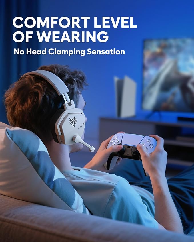 NUBWO Wireless Gaming Headset, 5.3 Bluetooth Gaming Headphones for Ps5, Ps4 Fortnite & Call of Duty/FPS Gamers, PC, Ns, 2.4GHz Headphone with 100Hr Battery, Flip Noise Canceling Microphone - White