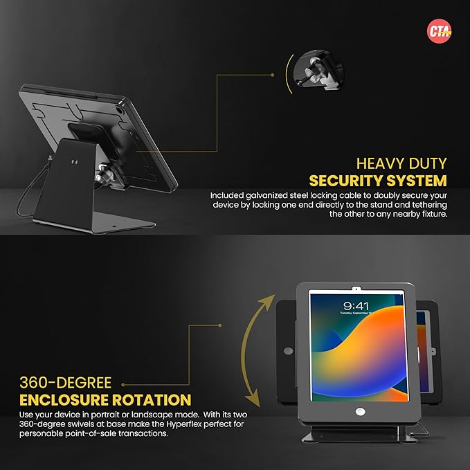 Desktop Anti-Theft Stand – CTA Kiosk Stand with Stylus, Tether, and Aluminum Enclosure for iPad 11th Gen A16 11” - 10th Gen 10.9” - Air 4th & 5th Gen - 11” Pro & More - Black (PAD-DASB109)