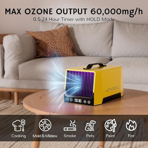Airthereal DA25 Desktop Ozone Generator, 60,000mg/h High Capacity Odor Eliminator for Smoke, VOCs and Pet Odors, Portable Ozonator for Home, Garage & Car, O3 Air Deodorizer for Area up to 5,000 sq.ft