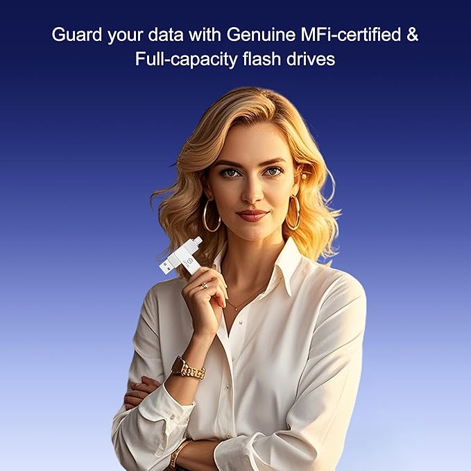 Genuine Apple MFi Certified iPhone USB Flash Drive 256GB - Real Capacity - No Fake Storage, Genuine Lightning, encrypted Auto Backup Photo Stick for iPhone iPad Photos/Videos - Avoid Fake MFi Clones!