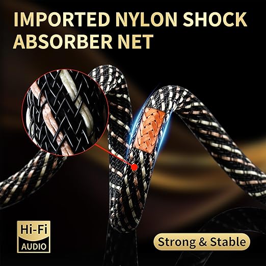 Audiophile HiFi Audio Cable–3.5mm to 3.5mm,6N OFC Core,24K Gold-Plated Plugs,with Nylon Braid,AUX Cable,Compatible with Phone,MP4,Speakers,Amplifiers,TV(3.28ft/1m)