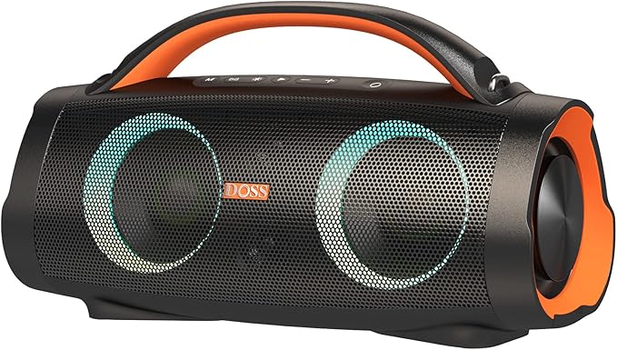 DOSS Extreme Boom Pro Bluetooth Speaker with 100W Stereo Sound, Rich Bass, IPX6 Waterproof, 20H Playtime, Power Bank, Mixed Color Light, Portable for Outdoor, Camping, Beach - Orange