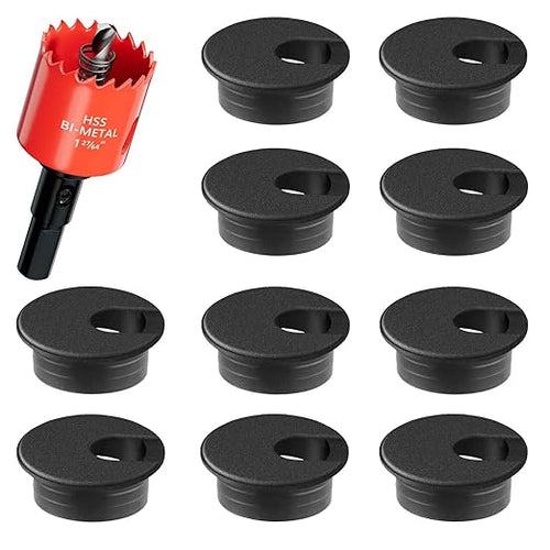 1-3/8 in. Hole Saw with 10PCS White Desk Grommet - Cable Management Kit for TV, Office, and Home Table - Hide Wires Behind Wall, TV Wall Cable Pass Through, Desk Cable Hole Covers
