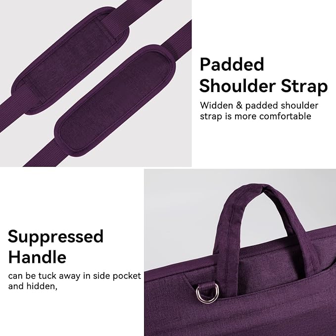 Voova Laptop Bag 17 17.3 Inch Water-resistant Laptop Sleeve Case with Shoulder Straps & Handle, Computer Case Cover Slim Briefcase Compatible with 17-18” Hp Dell Asus Acer, Dark Purple