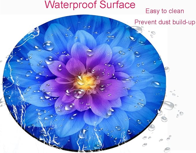 Mouse Pad, Cute Round Mouse Pad with Design, Blue Floral Computer Mouse Mat, Non-Slip Rubber Base Mousepad, Waterproof Women Office Mouse Pads, Flower