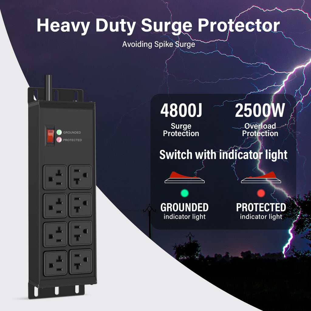 CCCEI 12 Gauge Heavy Duty Power Strip, 8 Ports, Black, 12FT.