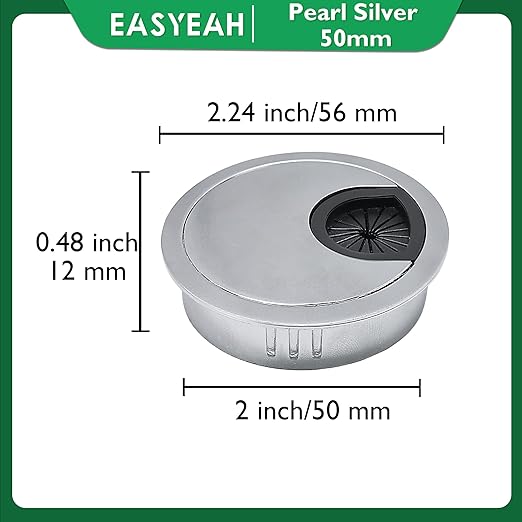 2 Pcs Desk Grommet 2" / 50 mm, Desk Cord Hole Cover, Cable Grommet Metal Zinc Alloy Materilal, Desk Hole Grommet for Home & Office Pc, Detachable Cable Cord Organizer-Matte Silver
