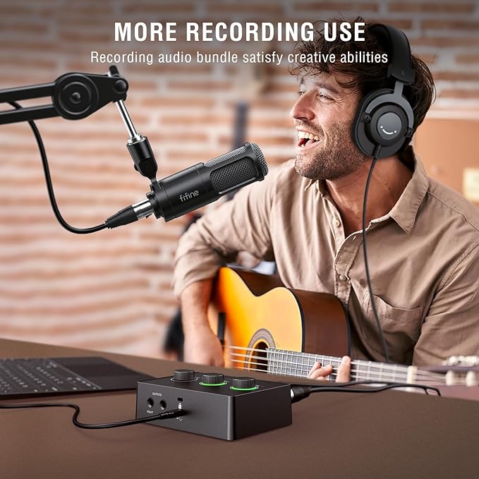 FIFINE Podcast Equipment Bundle Set, Music Recording Kit with Studio Dynamic Microphone and USB Audio Mixer with XLR Mic Input, Headphone Monitoring, Volume Knob for Vocal/Voice Over-AmpliTank KS6