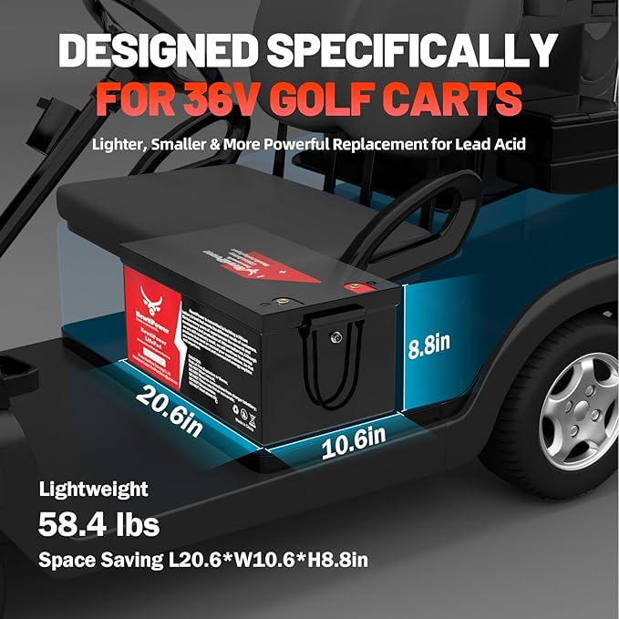 36V 100Ah Golf Cart Lithium LiFePO4 Battery with 200A BMS Grade A Cells Deep Cycle Rechargeable Battery,10000+ Cycles,Perfect for Golf Cart,Off Grid Applications (36V 100Ah)
