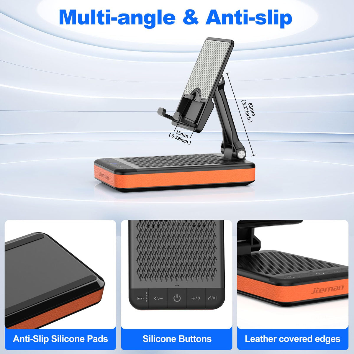 JTEMAN Bluetooth Speaker with Charging Phone Stand,Portable Foldable Slim