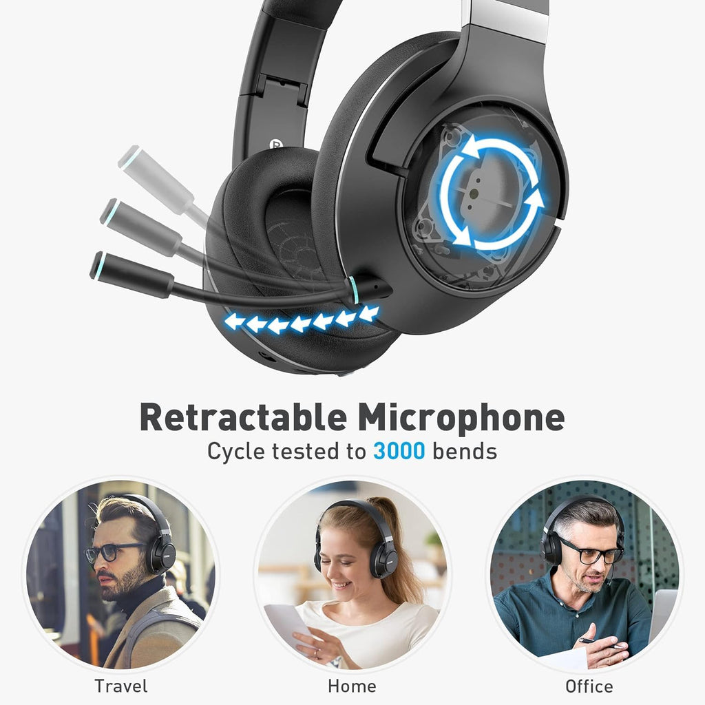H300 Wireless Headphones with Microphone,Over Ear Bluetooth Headsets, Black