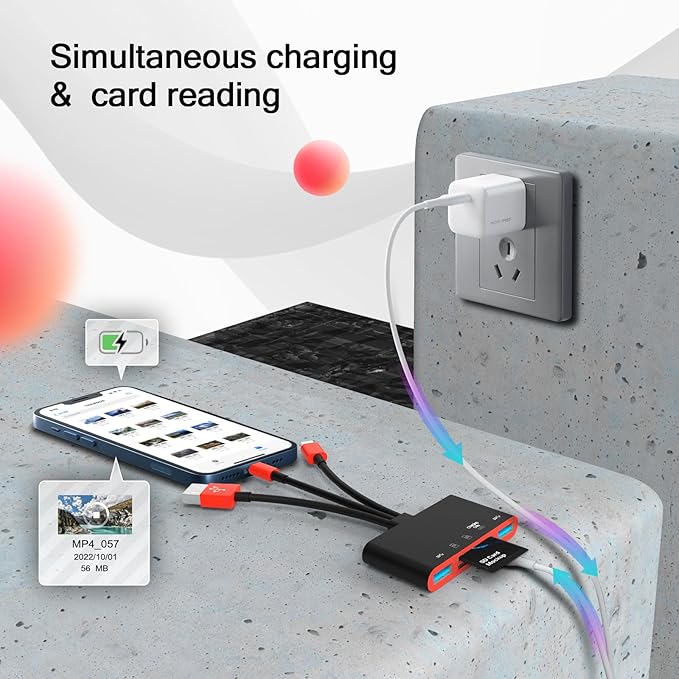 5-in-1 Memory Card Reader, USB OTG Adapter & SD Card Reader for i-Phone/i-Pad, USB C and USB A Devices with Micro SD & SD Card Slots, Supports SD/Micro SD/SDHC/SDXC/MMC(BlackRed)