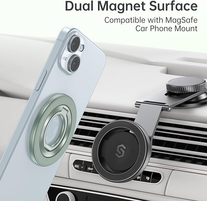 Syncwire Magnetic Phone Ring Holder for MagSafe, Magnetic Cell Phone Grip Stand Finger Ring Kickstand with Two-Sided Magnets Compatible iPhone 16 Pro Max 15 14 13 12 Android, Green