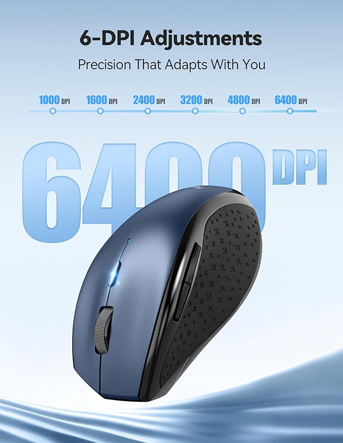 TECKNET Wireless Mouse Rechargeable,Mouse for Laptop Computer,2.4G USB Computer Mice Wireless,6 Button 6400 DPI Ergonomic Silent Mice,Portable Cordless Travel Mice-Wide Compatibility
