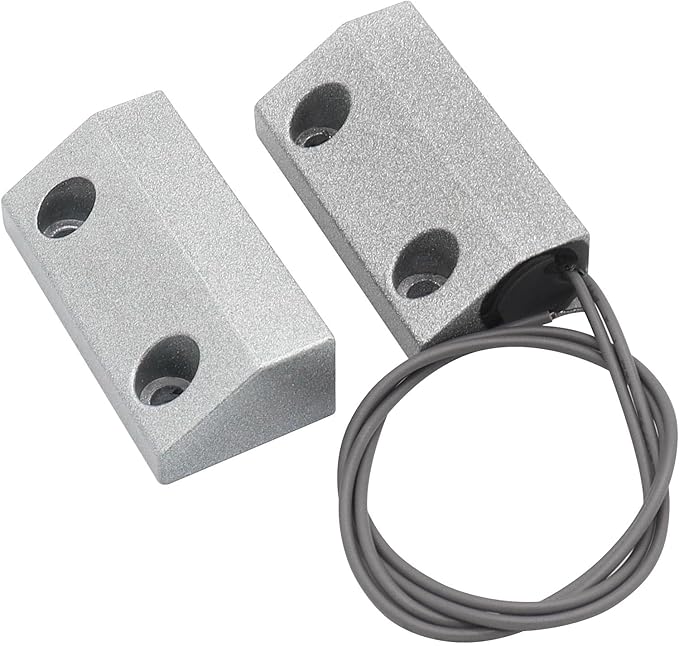 Magnetic Reed Switch Wired Surface Mount Normally Open NO Contact Sensor Alarm Magnetic Door Switch with 2 Wires, Zinc Alloy Sliver, MC-56