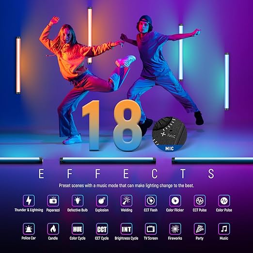 NEEWER TL60 RGB Tube Light, 20W Full Color RGBWW LED Video Lighting Wand Stick for Studio Photography Recording Streaming, APP/2.4G/DMX Control, 7 Pixel Effects 18 Scenes, 2500-10000K CRI97+ TLCI98+