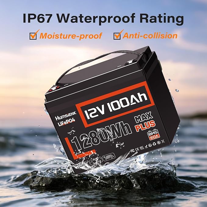 12V 100Ah LiFePO4 Battery MAX PLUS - 110A BMS with Low Temp Cutoff | 15000+ Deep Cycles for RV Solar Marine Trolling Motor | Off-Grid Backup Power Rechargeable Lithium Iron Phosphate Battery