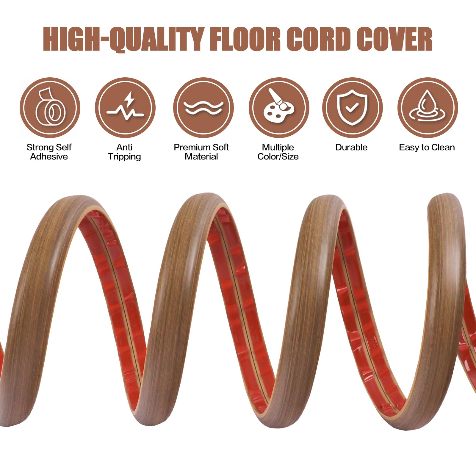 Floor Cord Cover Cable Cavity Self Adhesive Cord Hider Floor 10FT Floor Cable Management Power Cord Protector Floor Electric Cord Covers for Offices, Gym, Exhibitions (Misty Brown Wood, 1.18" x 20')