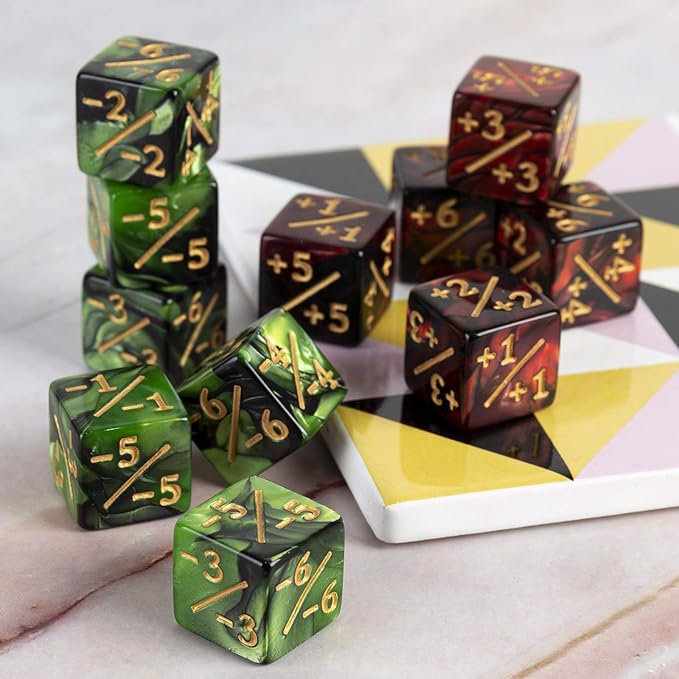 48 Pieces MTG Dice Counter Magic The Gathering Counters +1/+1 Dice Tokens Set Loyalty Life Gifts for Cards Gaming Accessories (Ruby, Emerald)