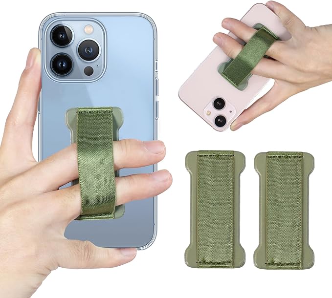 Phone Grip Holder for Hand, Universal Finger Strap Phone Holder, Finger Selfie Grip Compatible with Most Smartphones (Green) - 2Pack
