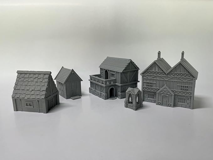 HAUTICO Tabletop Miniature Little Town Building Terrains for RPG War Games - 18mm Scale Scenery with Medieval Style, Dioramas Building Set, Paintable