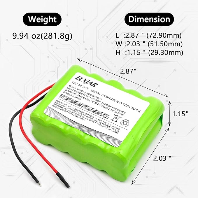 YUTSUJO (2-Pack) 12V 2000mAh Ni-MH Battery Pack with Bare Leads