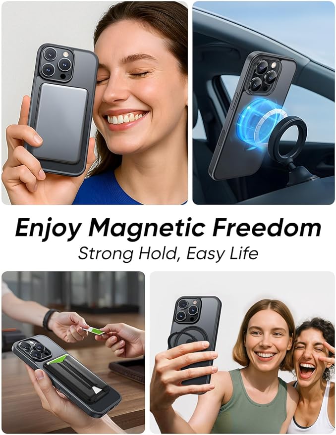 MAGIC JOHN 360° Rotatable Magnetic Invisible Stand for iPhone 16 Pro Case [Camera Control Button] [Compatible with MagSafe] 16FT Shockproof for iPhone 16 Pro Case with Kickstand, Black