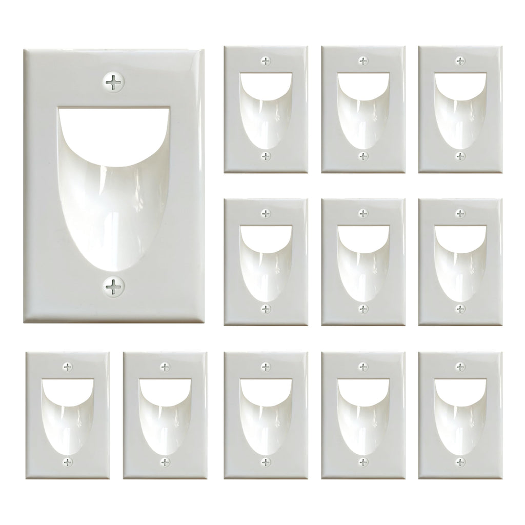 BestMounts - 12 Pack Inner Nose Behind Wall Cable Management TV Cord Hider for Wall Mounted TV - Single Gang Low Voltage Recessed Wall Plates Cable Pass Through for Wires, HDTV, HDMI (White)