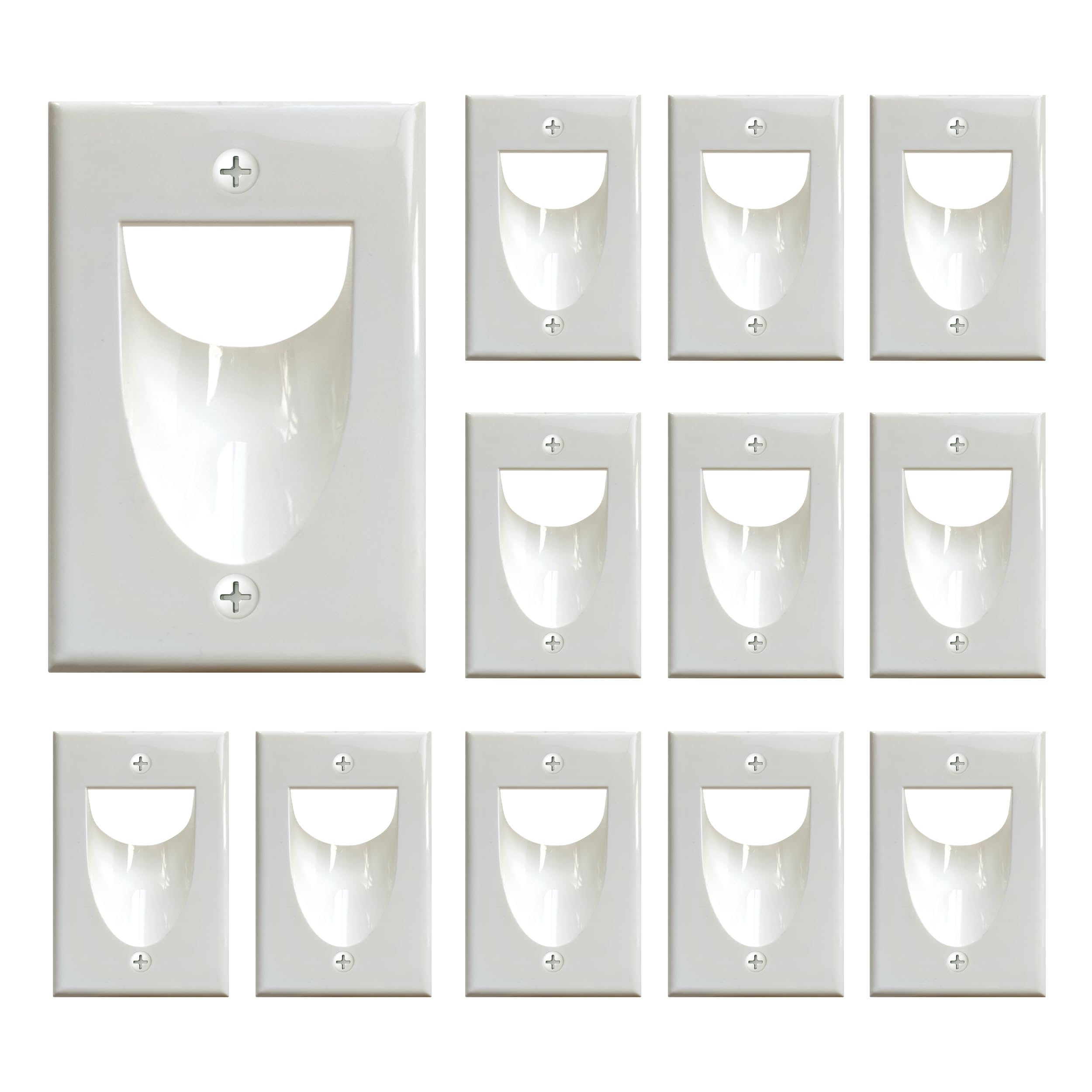 BestMounts - 12 Pack Inner Nose Behind Wall Cable Management TV Cord Hider for Wall Mounted TV - Single Gang Low Voltage Recessed Wall Plates Cable Pass Through for Wires, HDTV, HDMI (White)
