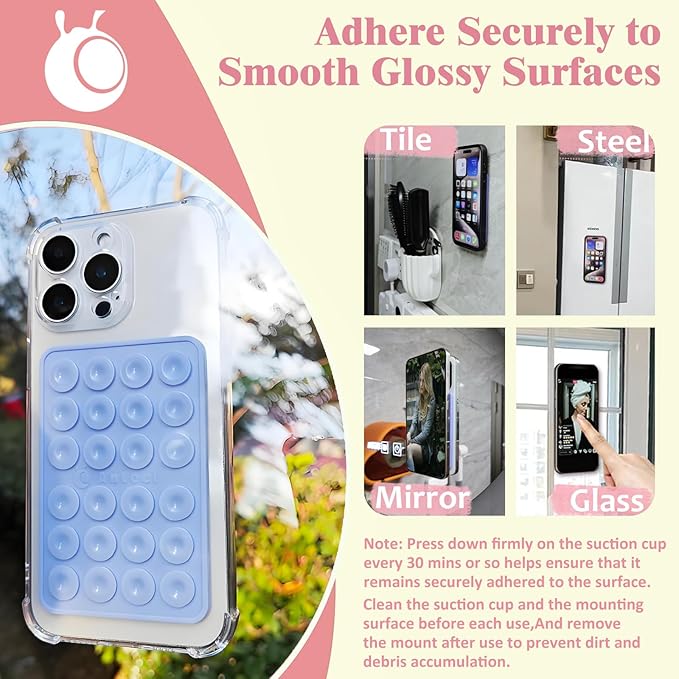 Anteel Medium-Sized Silicone Suction Phone Case Adhesive Mount, Enhanced Suction Power and Upgraded Thickened Sticky Phone Grip, Durable, Hands-Free Sticky Phone Holder, 2.28"x3.46" (Lavender)
