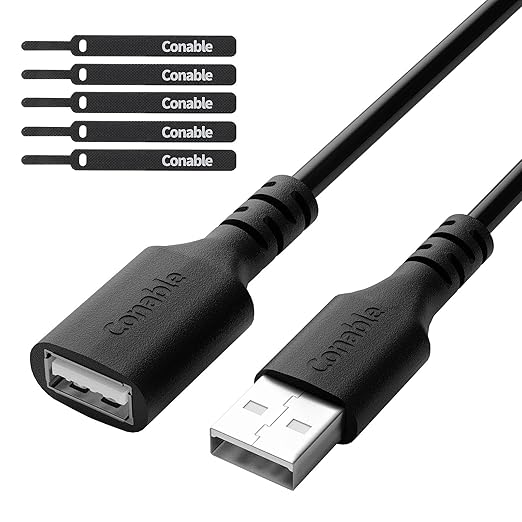 3 Pack USB Extension Cable 8 FT, USB 2.0 Type A Male to Female Extender Cord Adapter, Compatible with Printer, Keyboard, Mouse, Flash Drive, Hard Drive, Controller, Black Cable with 5 Cable Ties
