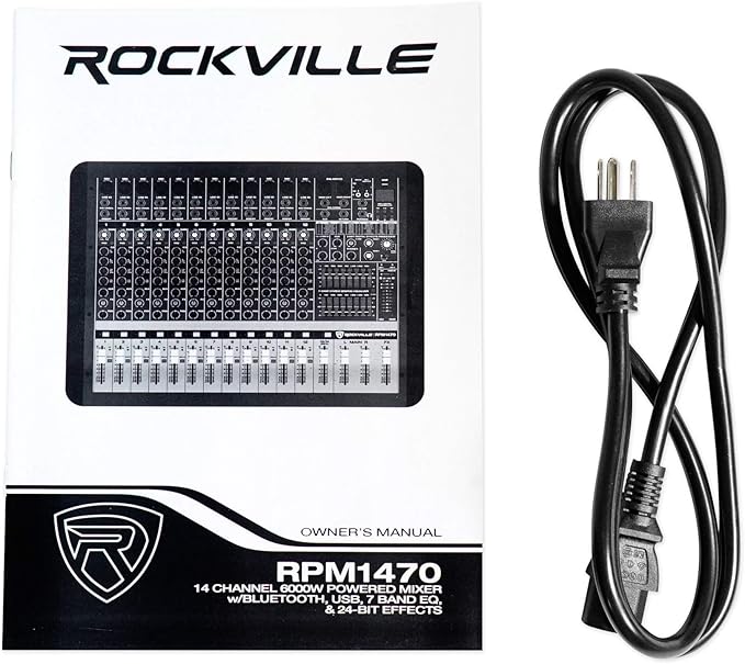 Rockville RPM1470 6000W Peak 14-Channel Powered Mixer, 750W RMS x 2 at 4 Ohm, USB/Bluetooth, 24-Bit Effects, 14 XDR2 Mic Preamps, for Live Events/Church Bands