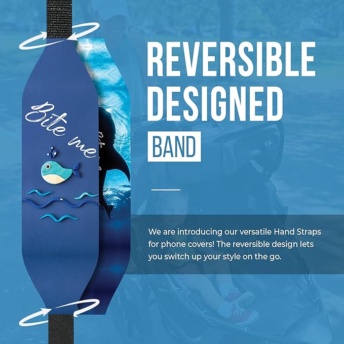 Phone Grip Strap - Pack of 2 Reversible Finger Holder for Phone Back, Customizable Anti-Slip Design, Wireless Charging Compatible Detachable Holder for iPhone - Shark Bites