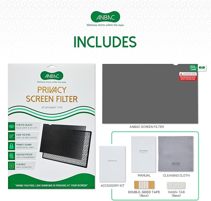 18.5 Inch Laptop Privacy Screen Shield for 16:9 Wide Display - Anti Glare Computer Privacy Screen Cover | Blue Light Blocking Screen Protector | Scratch Resistant UV Filter | Attachment Type