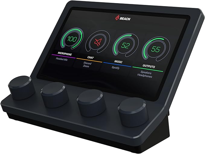 BEACN Mix - USB C Windows Audio Controller with a Beautiful 5” Color Display and 4 Smooth Push-Button encoders for Streaming, Gaming, Podcasting, and Work from Home Applications (Dark)