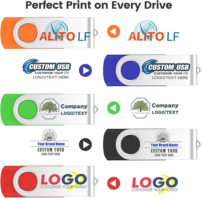 ABLAZE Custom Flash Drive 128GB 10 Pack, Personalized USB Logo Flash Drives USB 2.0 Thumb Drives with Logo Memory Stick (Mixcolors)