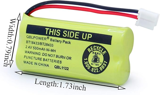 BT18433/BT28433 2.4V 500mAh Ni-MH Battery Pack Rechargeable Compatible with BT184342 BT284342 BT-8300 BATT-6010 BT1011 BT1018 BT1022 BT1031 89-1326-00-00/89-1330-01-00/CPH-515D (Pack of 6)