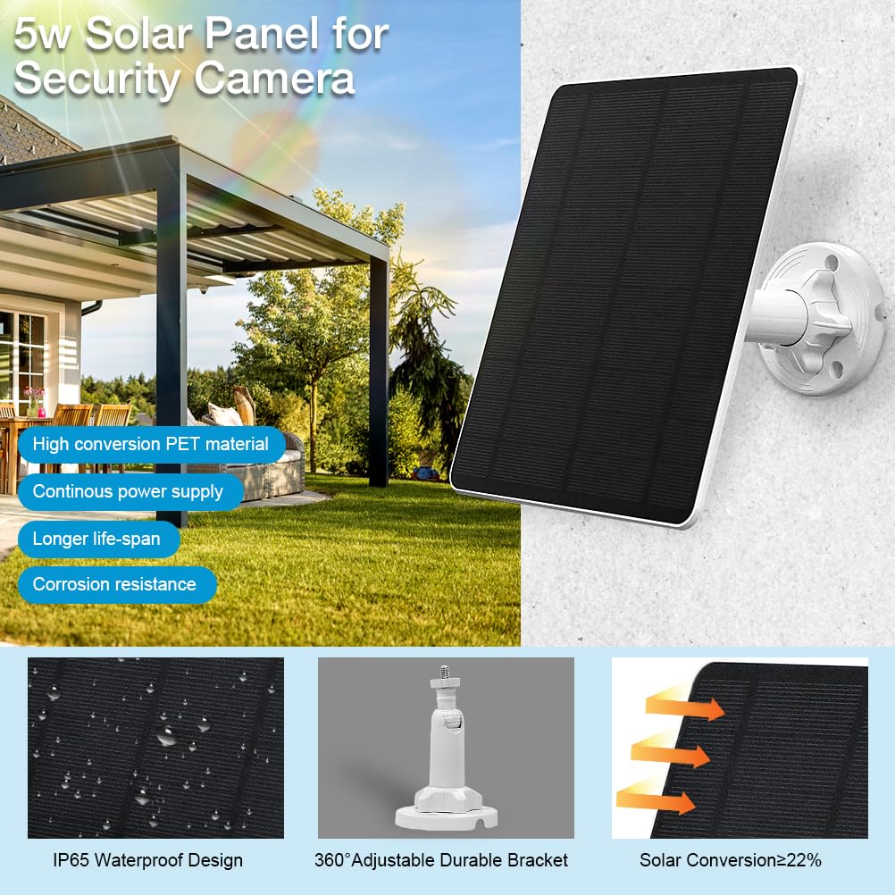 Solar Panel for Security Camera,5W USB Solar Panel for Cameras DC 5V
