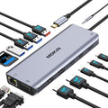 USB C Laptop Docking Station Dual Monitor, 14 in 1 Docking Station 3 Monitors Multiport Adapter with 2 HDMI 4K, VGA, RJ45 Ethernet, 10Gbps USB C/A, 100W PD, SD/Micro SD, 3.5MM Audio&Mic for Dell HP