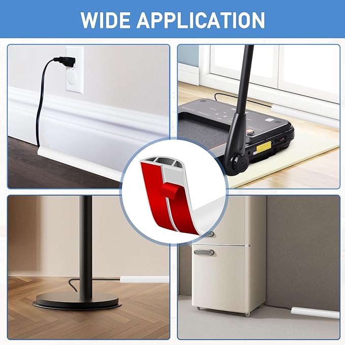 Floor Cord Cover Self Adhesive Cord Hider Floor Extension Cord Covers for Floor Power Cord Protector Cable Management Prevent Cable Trips Cable Cavity 0.59" W x 0.31" H (White, 3.3Ft)