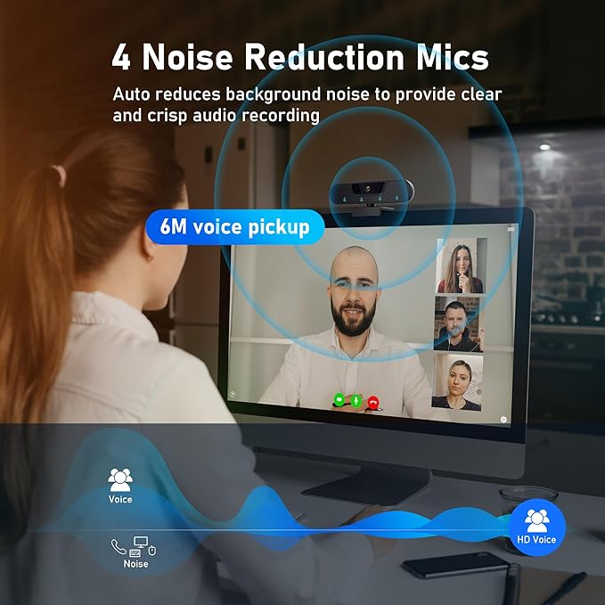 1080P 60FPS Webcam, VIZOLINK FHD computer video camera with 4 Noise-canceling Microphone, Privacy Cover and Tripod for PC/Mac, Work with Live Streaming, Gaming, Video Calls, ZOOM, Skype, OBS, Facetime