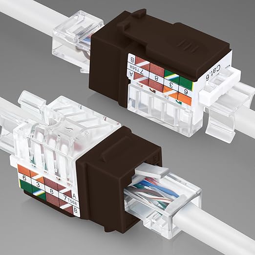 Everest 45° Angled RJ45 Cat6 Keystone Jacks 50-Pack in Brown - Slim Profile Female RJ45 Connectors - Cat 6 Keystone Jack - Compatible with 45° Angled Speed Termination Tool - 45Term (B0BL3GS7ZY)