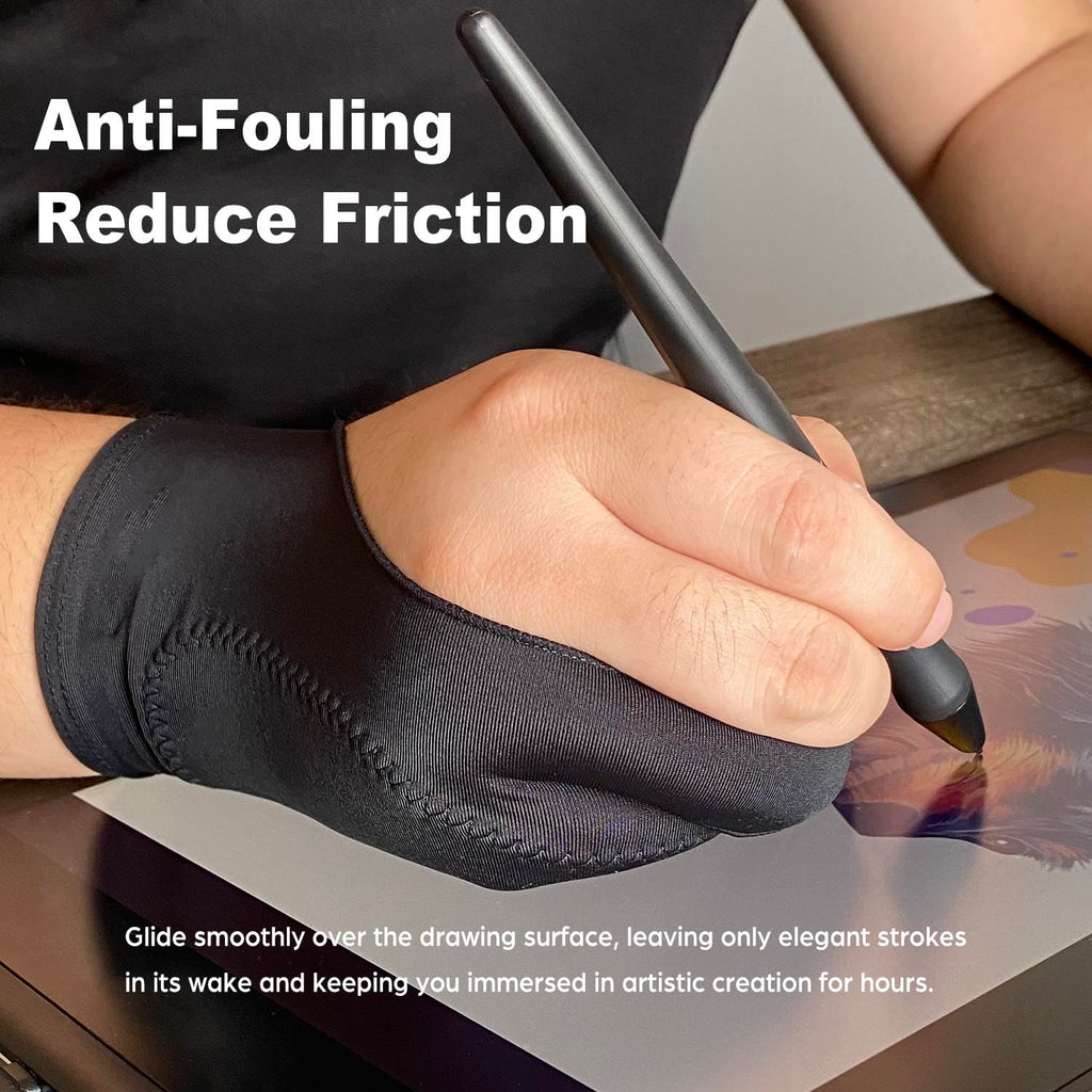TIMEBETTER Drawing Glove, Artist Glove for Drawing Tablet, iPad, Digital Art Creation - Palm Rejection, Exposed Fingertip, Suitable for Left and Right Hand - L, Pack of 2