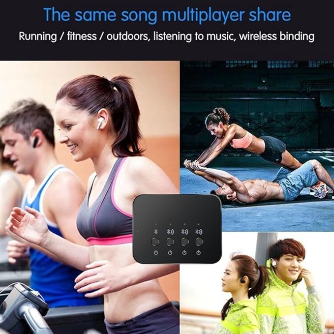Bluetooth 4.0 Audio Sharer Audio Adapter 3.5mm Wired Stereo Music Sharing Device 1 in 3 Out Bluetooth and Audio Cable Connection Mode