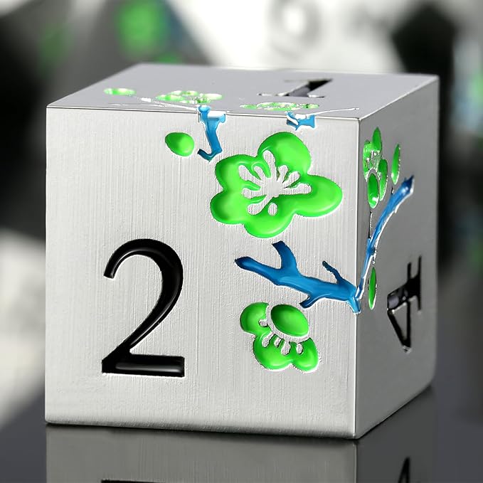 Glow in The Dark Metal Dice, DNDND 7 PCS Green Metallic D&D Dice Set with Gorgeous Gift Case for Dungeons and Dragon Tabletop Game (Glow in The Dark Green)