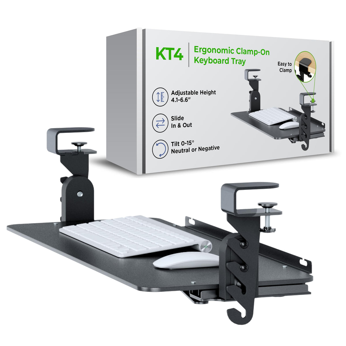 Uncaged Ergonomics Keyboard Tray Under Desk Slide Out Clamp On (Black)