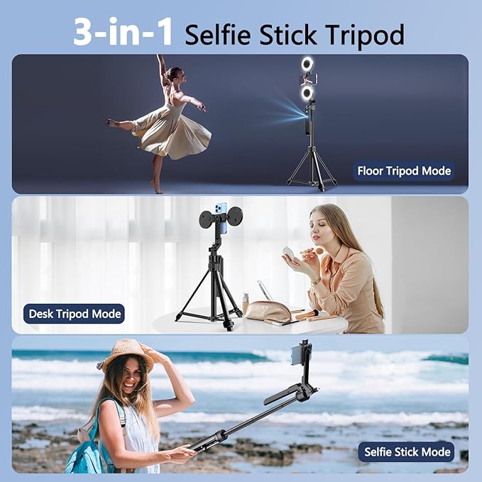70.9" Auto Face Tracking Tripod 360° Rotation with Lights, Motion Sensor Phone Tripod Stand Selfie Stick with Remote, Face Body Gesture Control Phone Camera Holder for Vlog/Live Stream/Video Recording